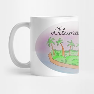 Dilumacad watercolor Island travel, beach, sea and palm trees. Holidays and vacation, summer and relaxation Mug